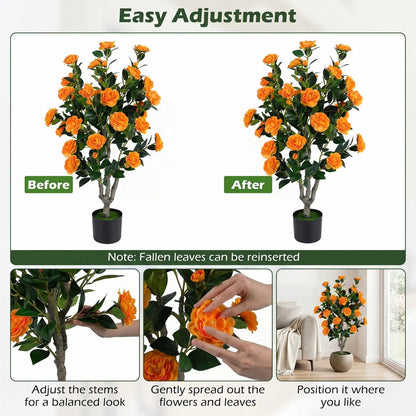 Artificial Camellia Tree 39.5 Inch Cement Pot