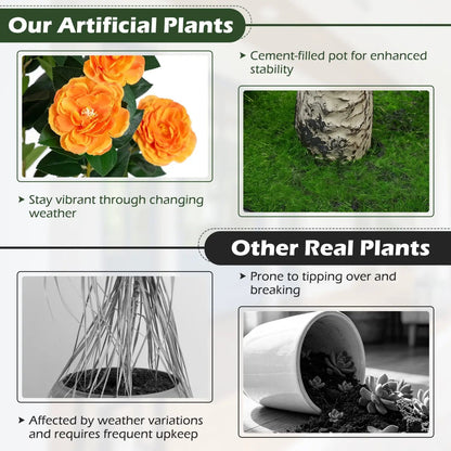 Artificial Camellia Tree 39.5 Inch Cement Pot