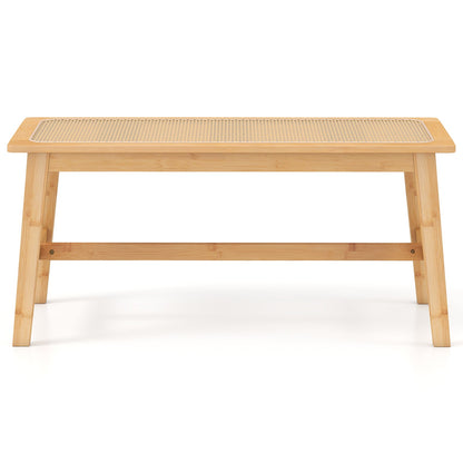 39.5 Inch Bamboo Dining Bench with Handwoven Rattan Seat for Indoor Outdoor-Natural