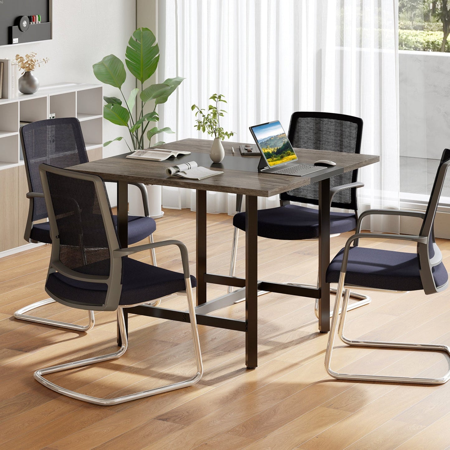 Conference table DirectDeals 39.5in square with thickened tabletop dark wood; four chairs on Tampa Home & Garden Store