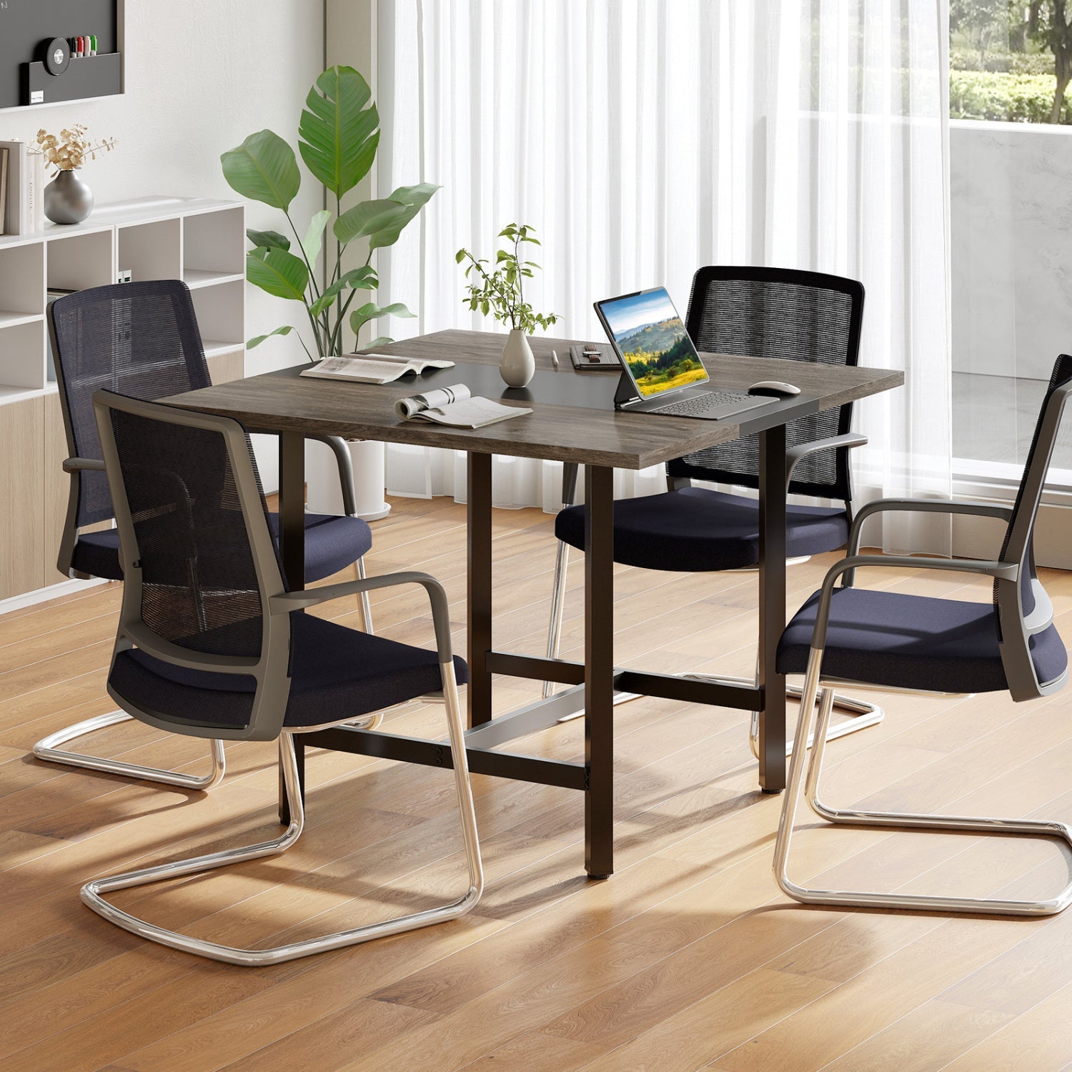 Conference table DirectDeals 39.5in square with thickened tabletop dark wood; four chairs on Tampa Home & Garden Store