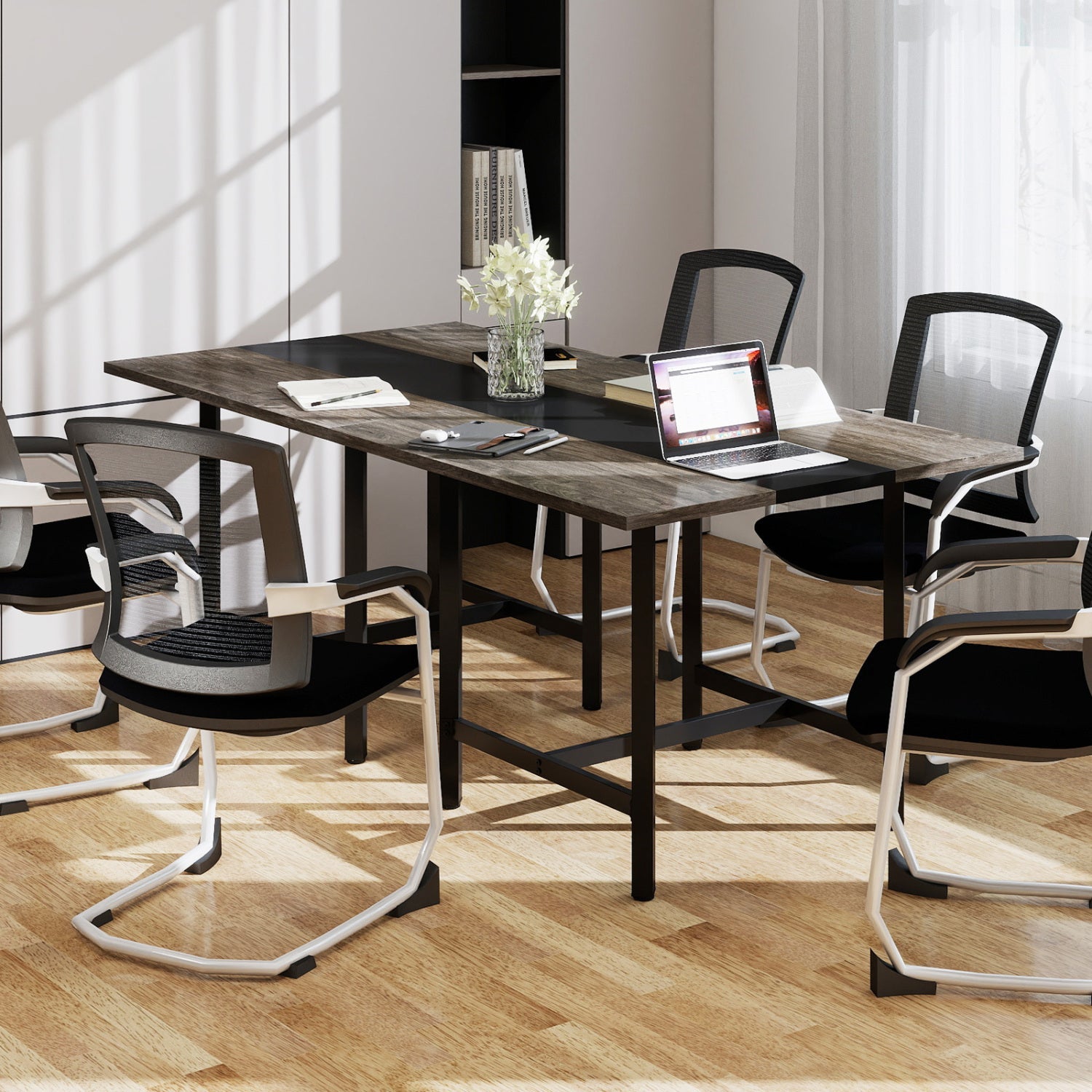 39.5" square conference table with thickened tabletop, wood veneer, black center panel on Tampa Home & Garden Store