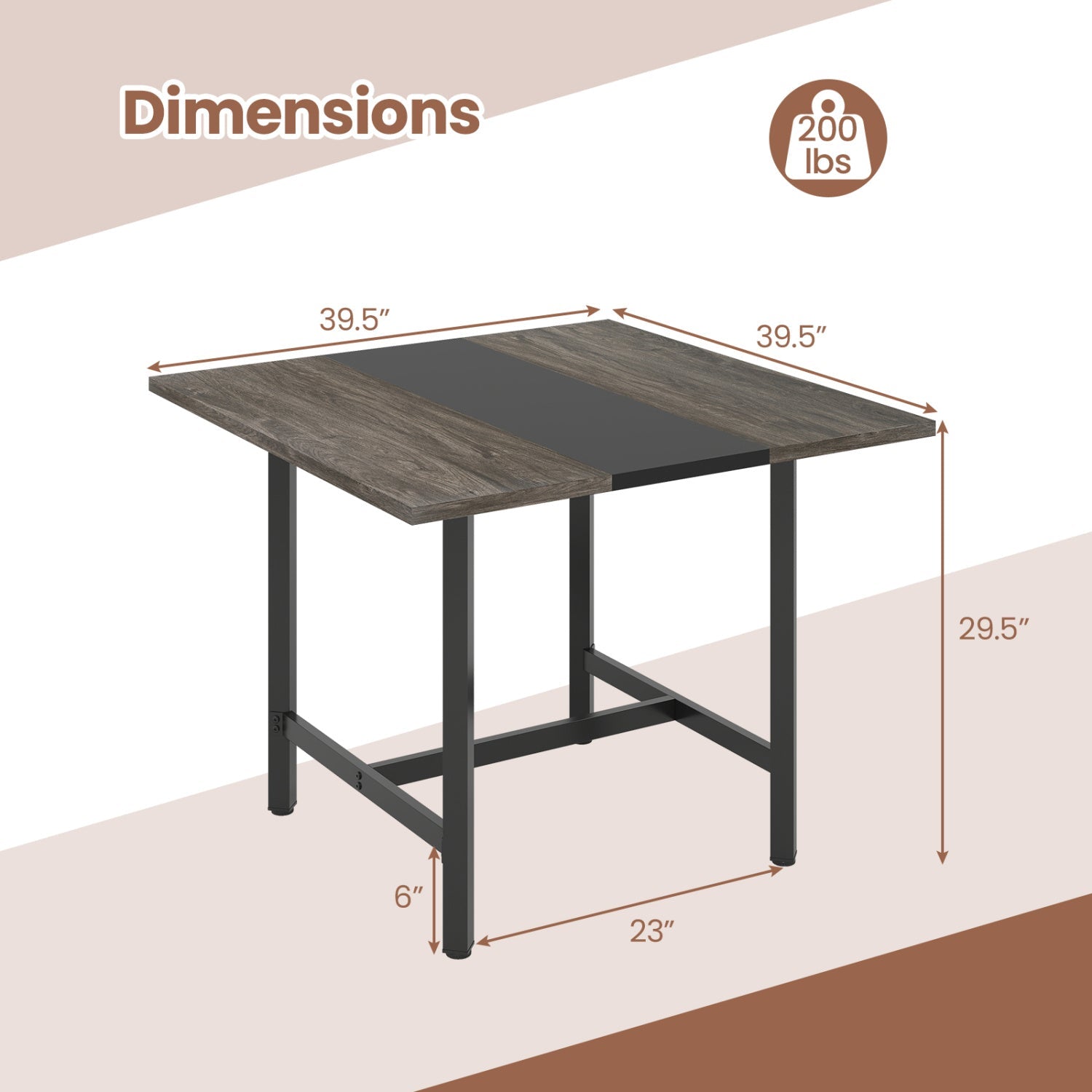 DirectDeals 39.5in square conference table with thick wood top and dark metal legs 29.5in tall on Tampa Home & Garden Store
