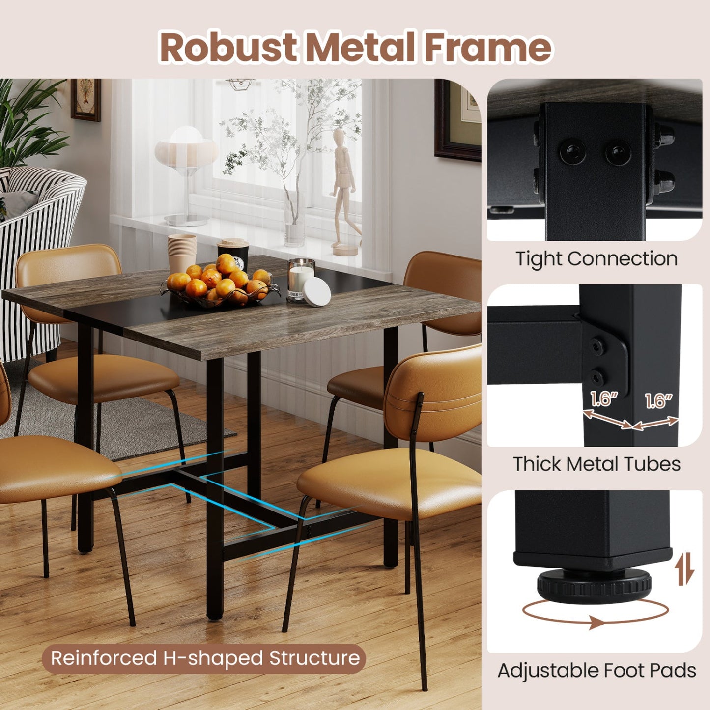 Conference table 39.5-inch square with thick wood top and black metal frame DirectDeals on Tampa Home & Garden Store