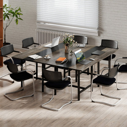 DirectDeals 39.5in Square Conference Table with Thick Top, dark wood veneer, black metal frame on Tampa Home & Garden Store