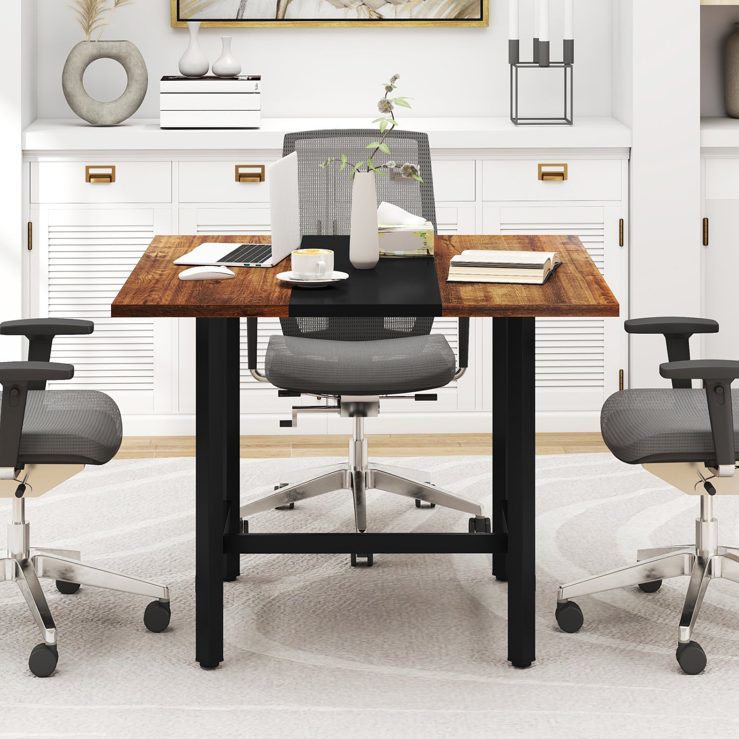 Conference table 39.5-inch square with thickened wood tabletop and black metal legs DirectDeals on Tampa Home & Garden Store