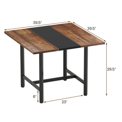 39.5in square conference table with thick woodgrain top and black center stripe, metal legs on Tampa Home & Garden Store
