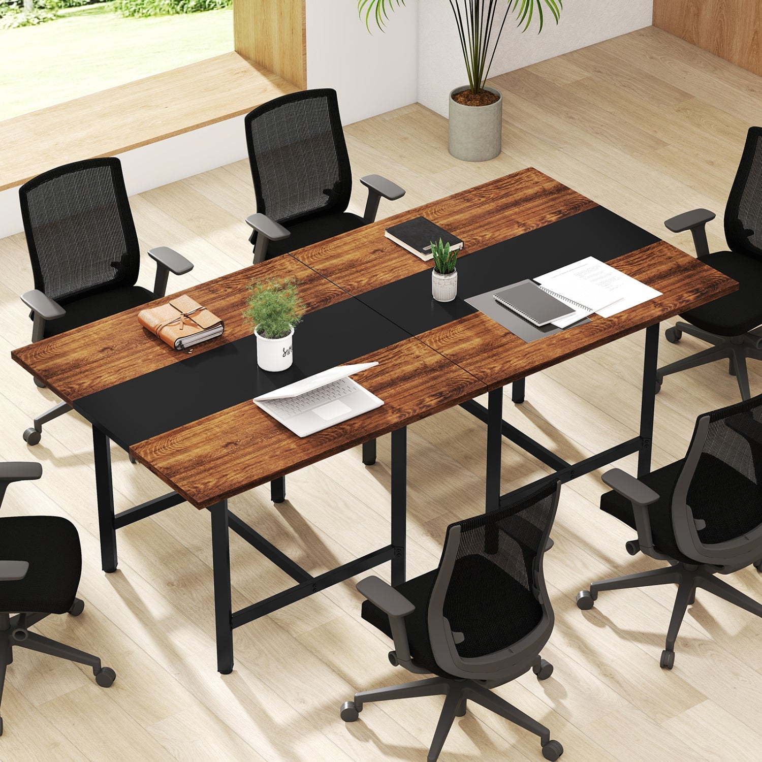 39.5-inch square conference table thick tabletop with wood veneer and black stripe DirectDeals on Tampa Home & Garden Store