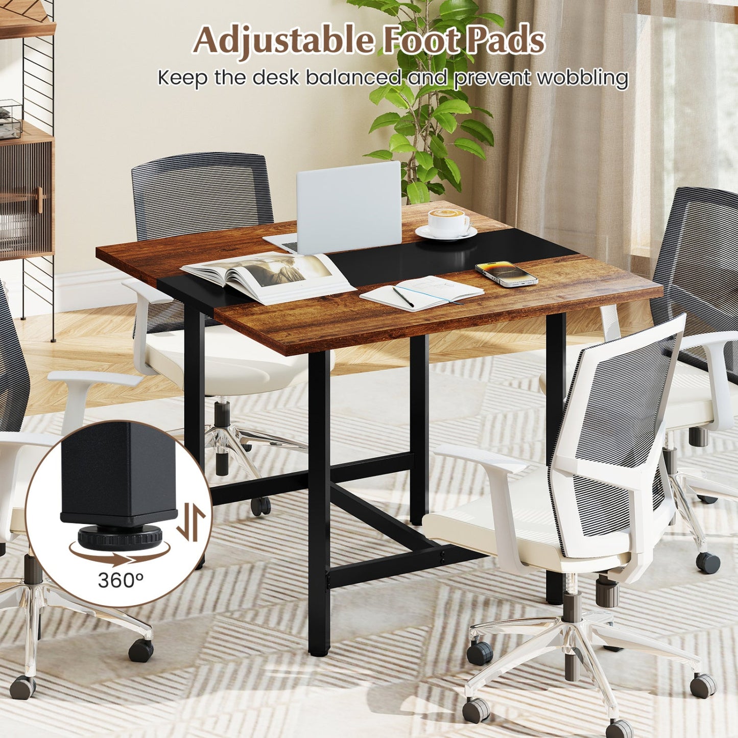 39.5-inch square conference table with thickened wood top and adjustable feet on Tampa Home & Garden Store