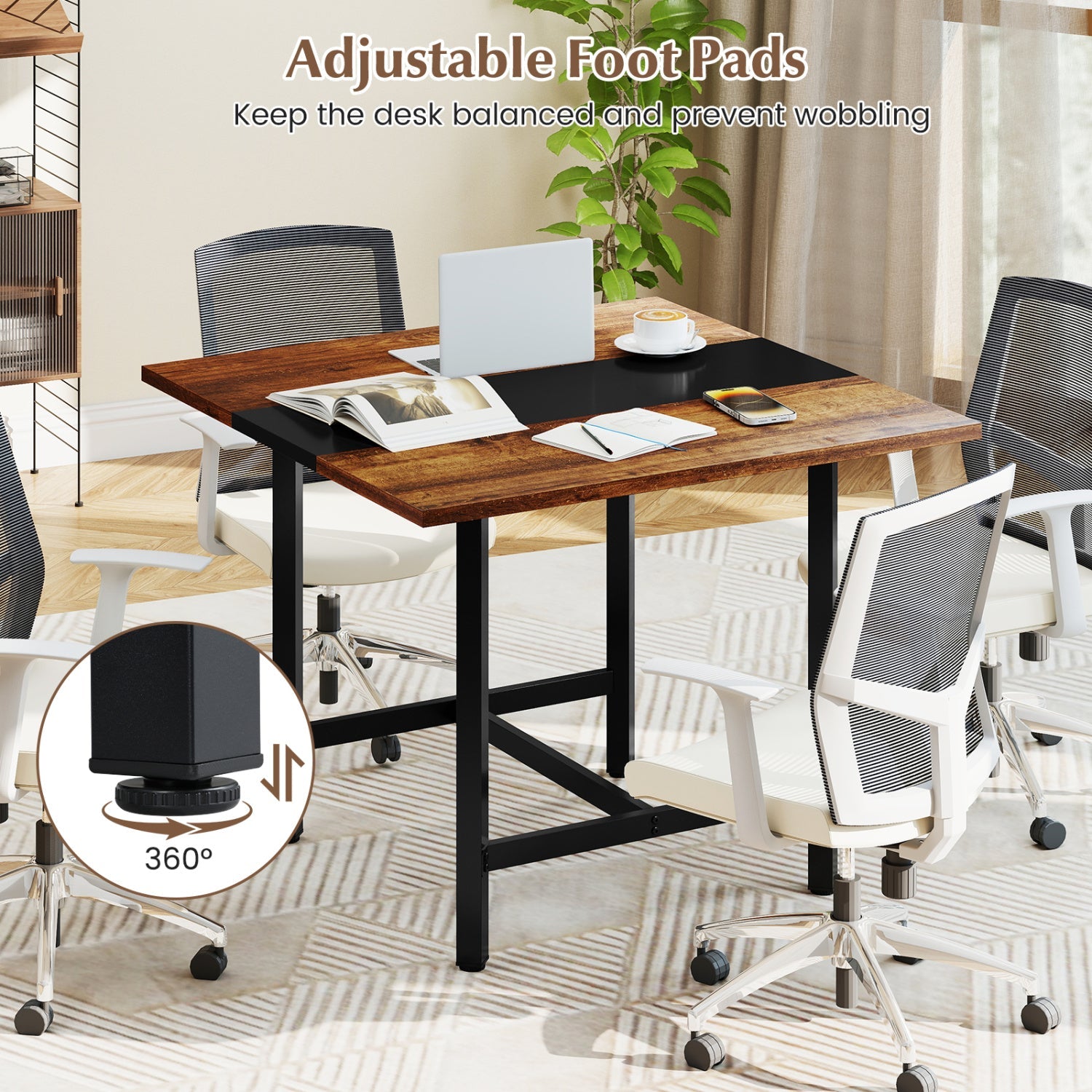 39.5-inch square conference table with thickened wood top and adjustable feet on Tampa Home & Garden Store