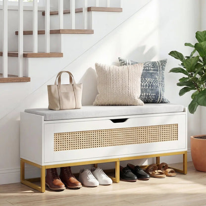 Rattan Storage Chest and Wicker Shoe Bench