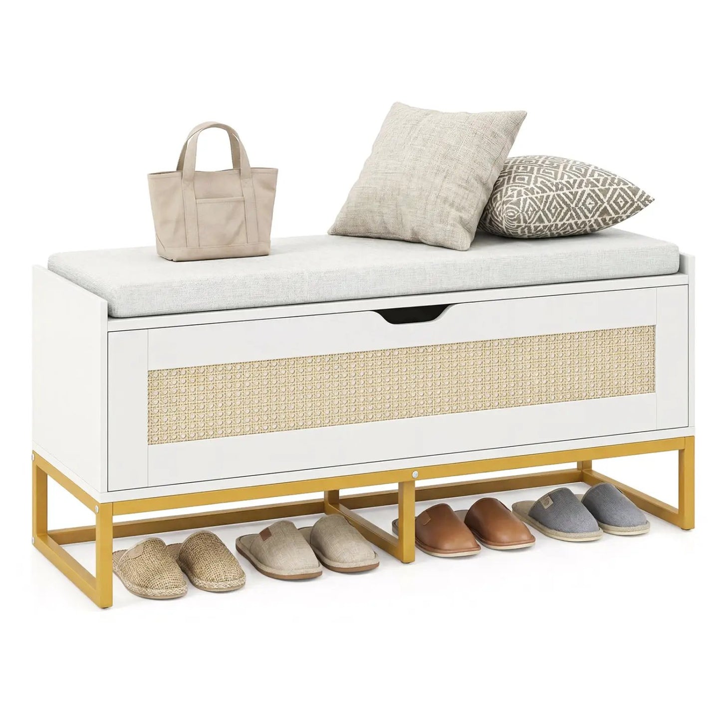 Rattan Storage Chest and Wicker Shoe Bench