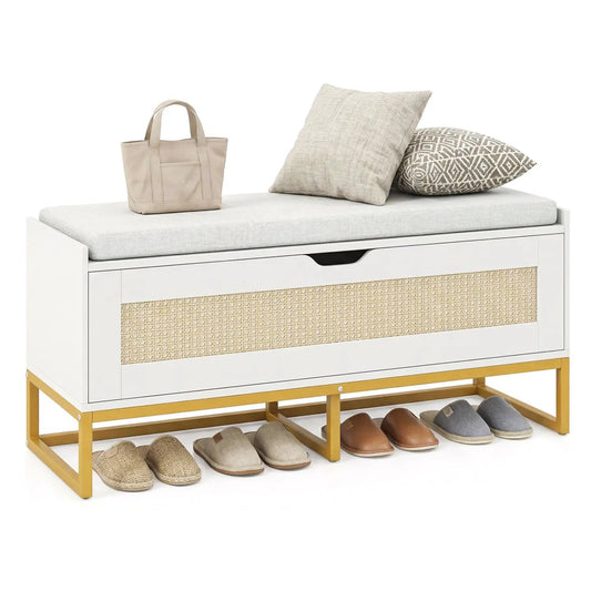 Rattan Storage Chest and Wicker Shoe Bench