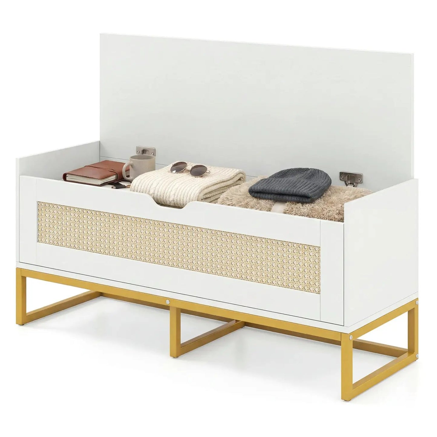 Rattan Storage Chest and Wicker Shoe Bench