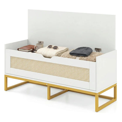 Rattan Storage Chest and Wicker Shoe Bench