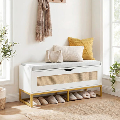 Rattan Storage Chest and Wicker Shoe Bench