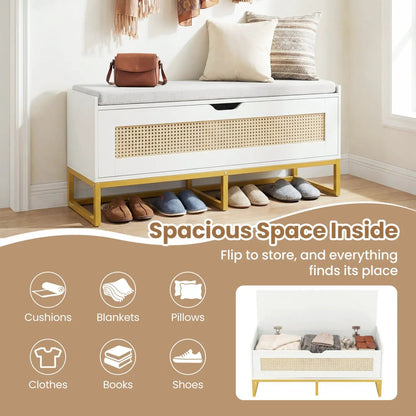 Rattan Storage Chest and Wicker Shoe Bench