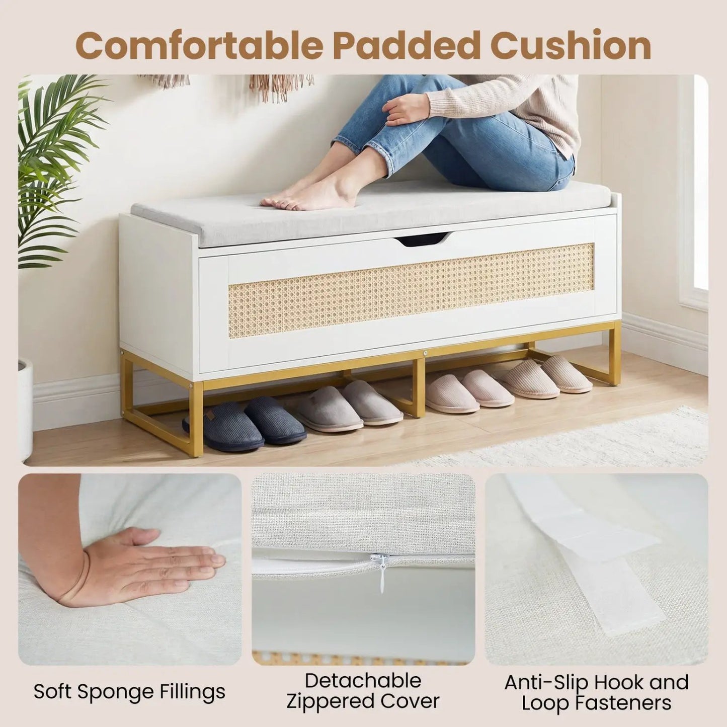 Rattan Storage Chest and Wicker Shoe Bench