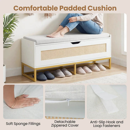 Rattan Storage Chest and Wicker Shoe Bench