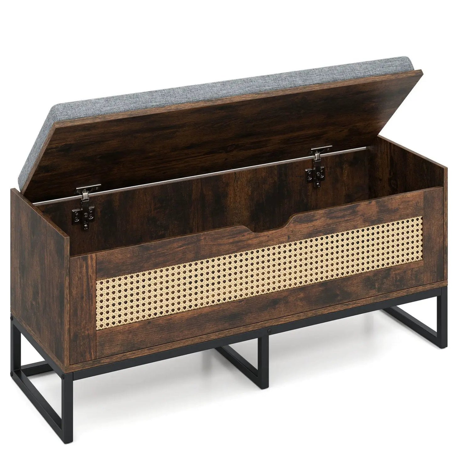 Rattan Storage Chest and Wicker Shoe Bench