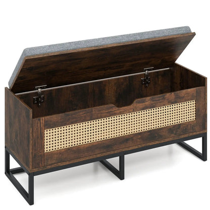 Rattan Storage Chest and Wicker Shoe Bench