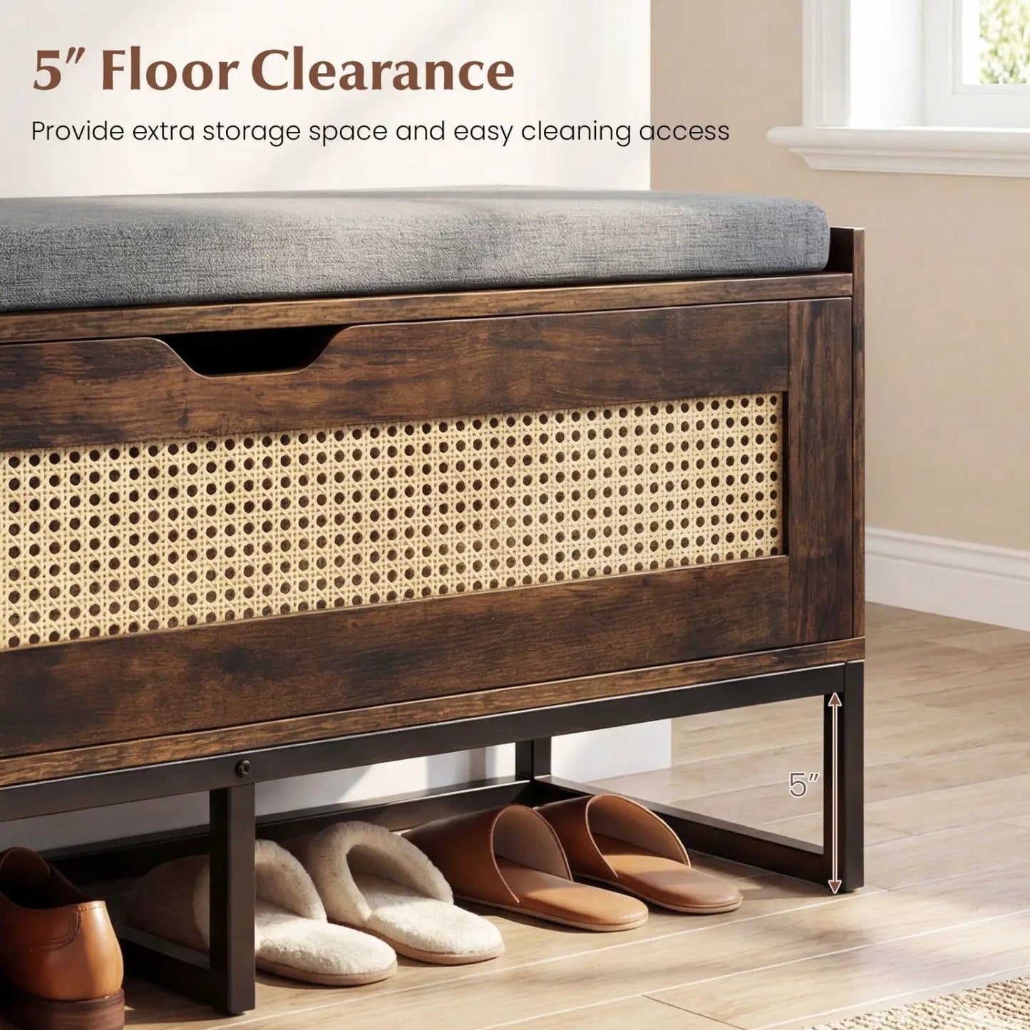 Rattan Storage Chest and Wicker Shoe Bench