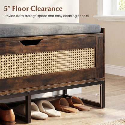 Rattan Storage Chest and Wicker Shoe Bench