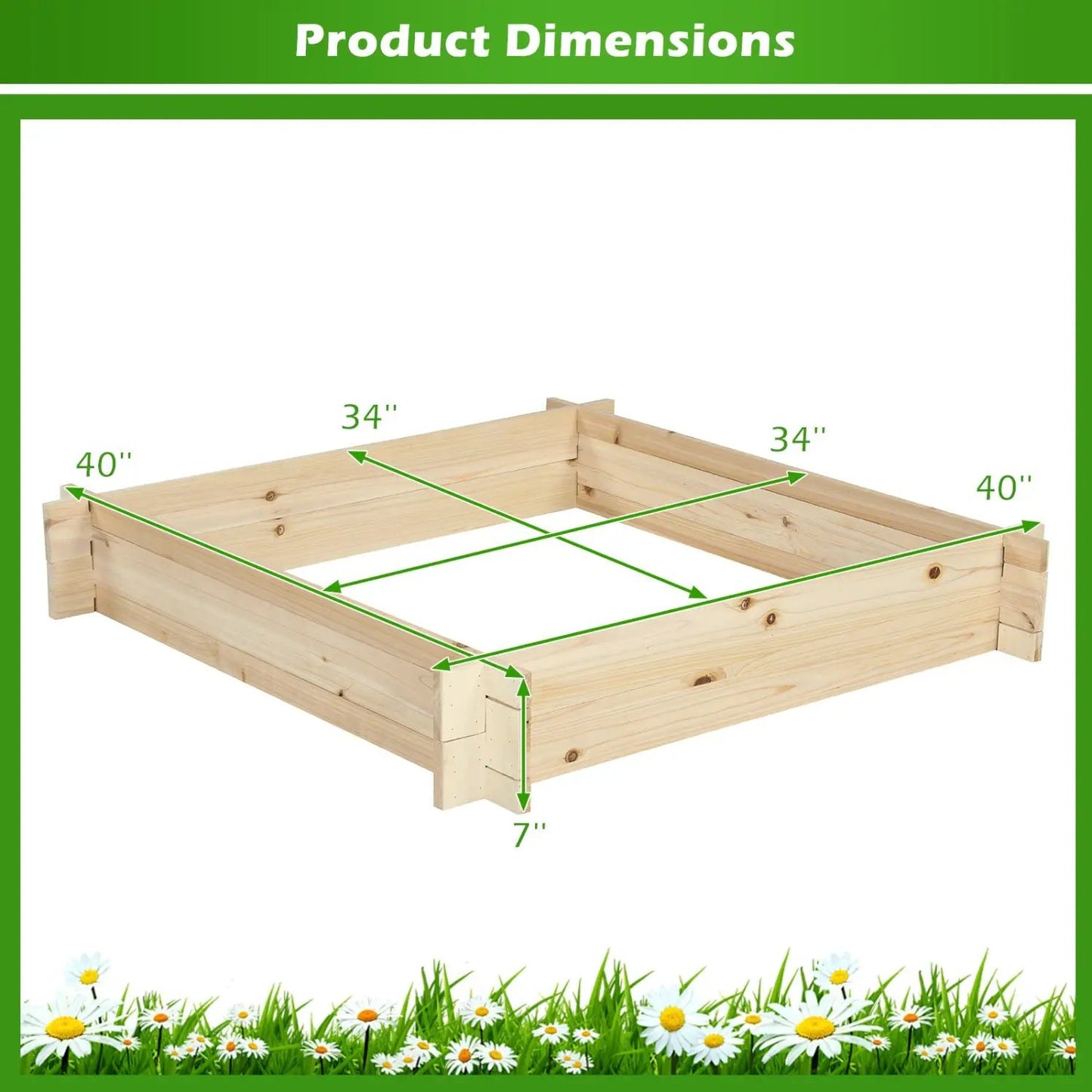39.5 Inch Square Wooden Raised Garden Bed