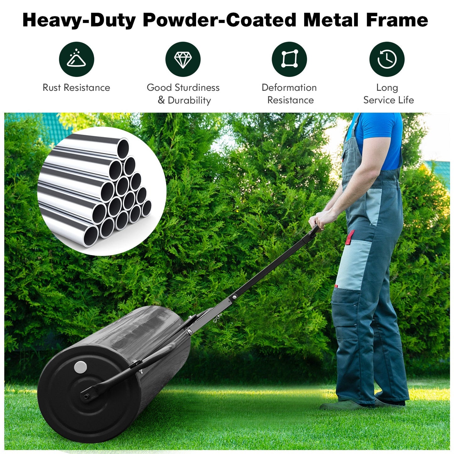 Rodillo de césped de empuje/arrastre de 39 pulgadas de ancho - Negro