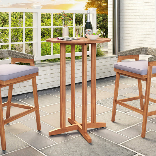 39 Inch Outdoor Acacia Wood Bar Table with Slatted Table Top - Tampa Home & Garden Store