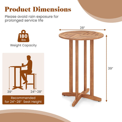 Mesa de bar de acacia para exterior de 39 pulgadas con tablero de listones