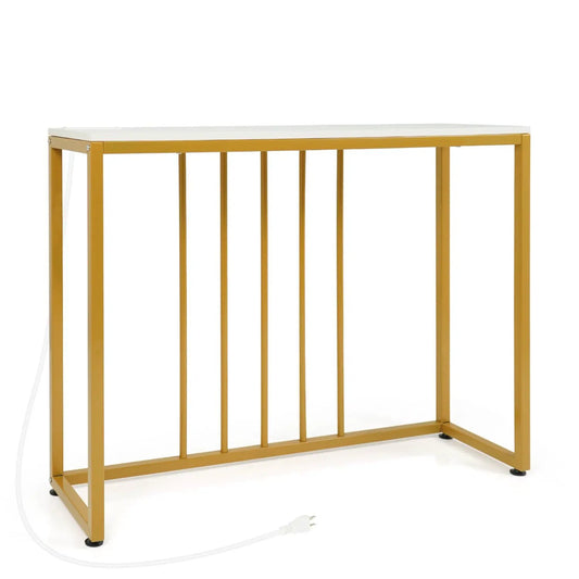 39-inch console table with built-in charging station, white top and gold metal frame DirectDeals on Tampa Home & Garden Store