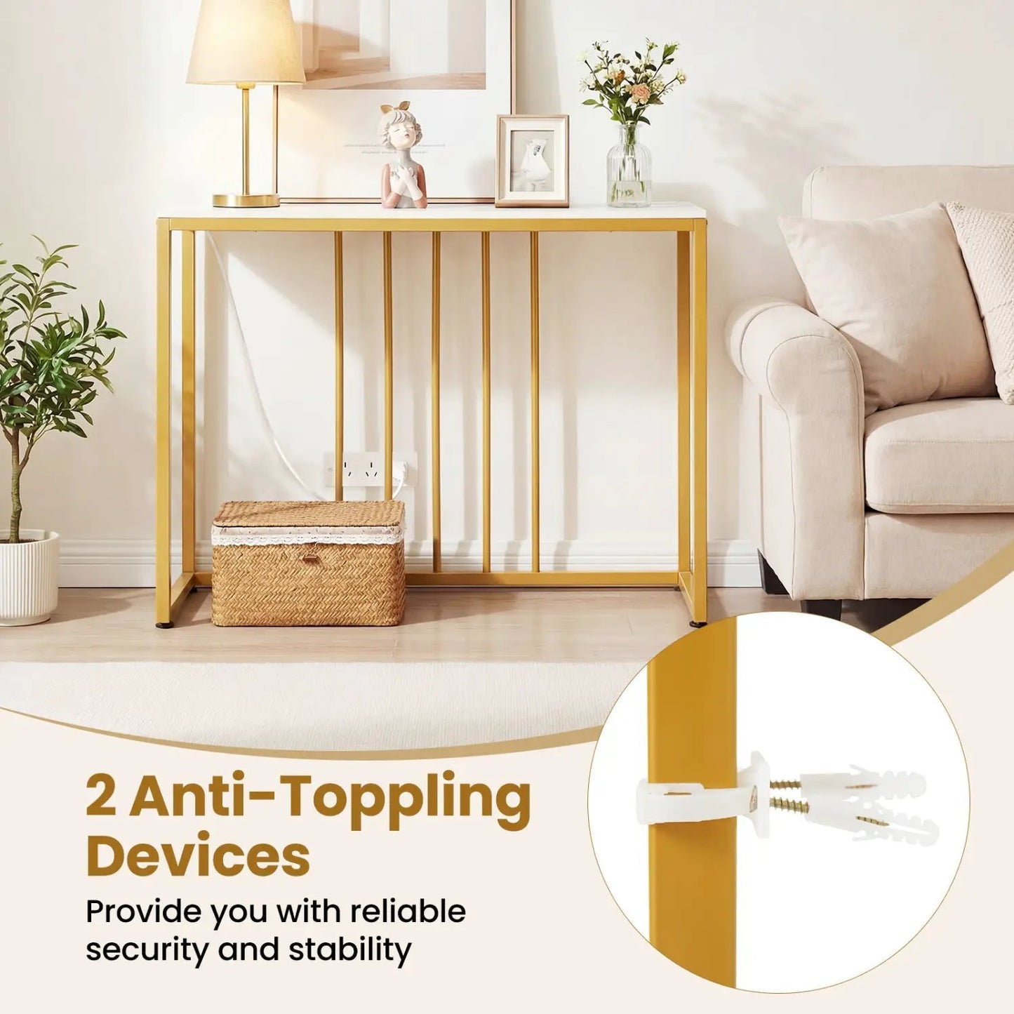 39-Inch Console Table With Built-In Charger