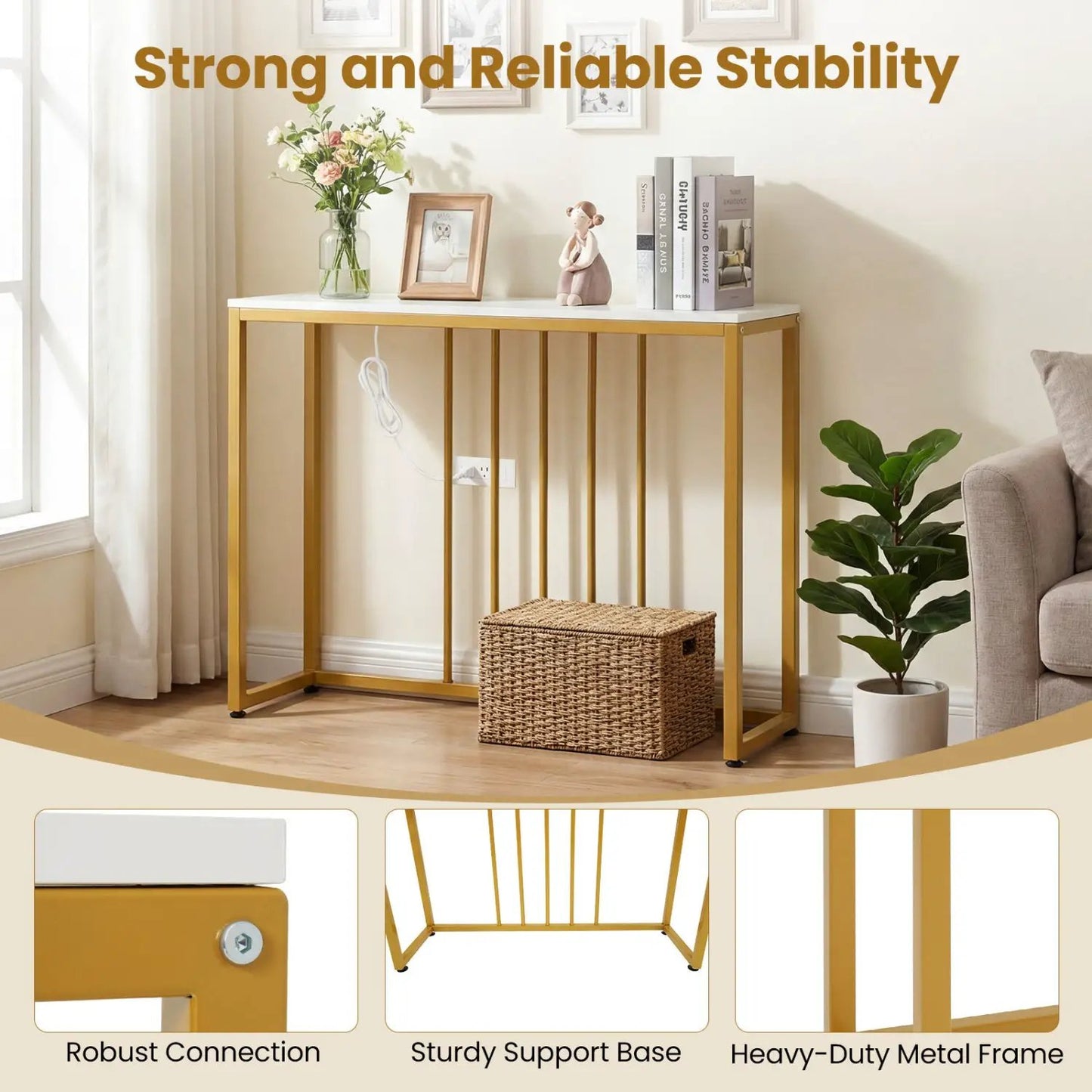 39-Inch Console Table With Built-In Charger