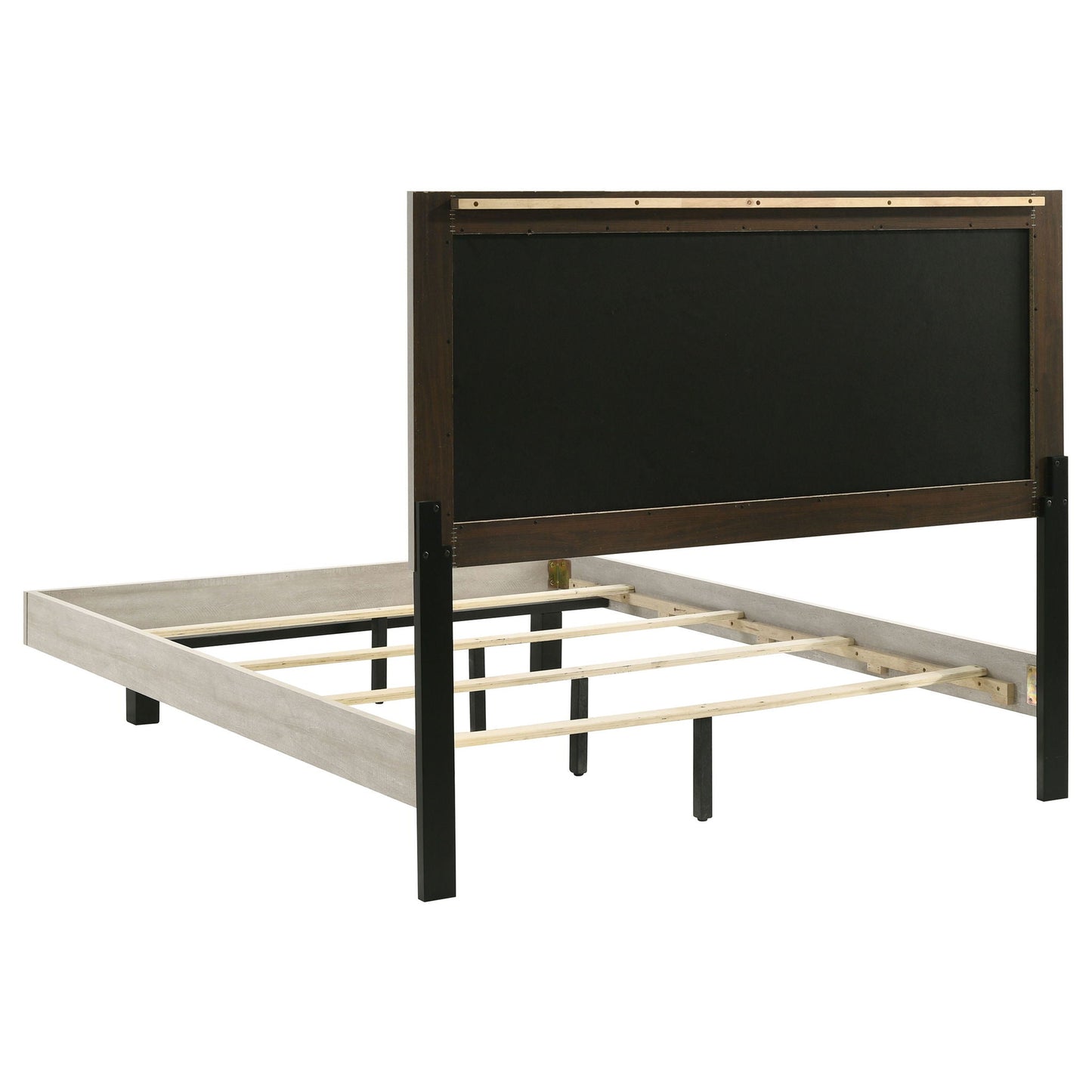Strout Queen Panel Bed with Upholstered Headboard in rustic finish by HouseOfZazla on Tampa Home & Garden Store