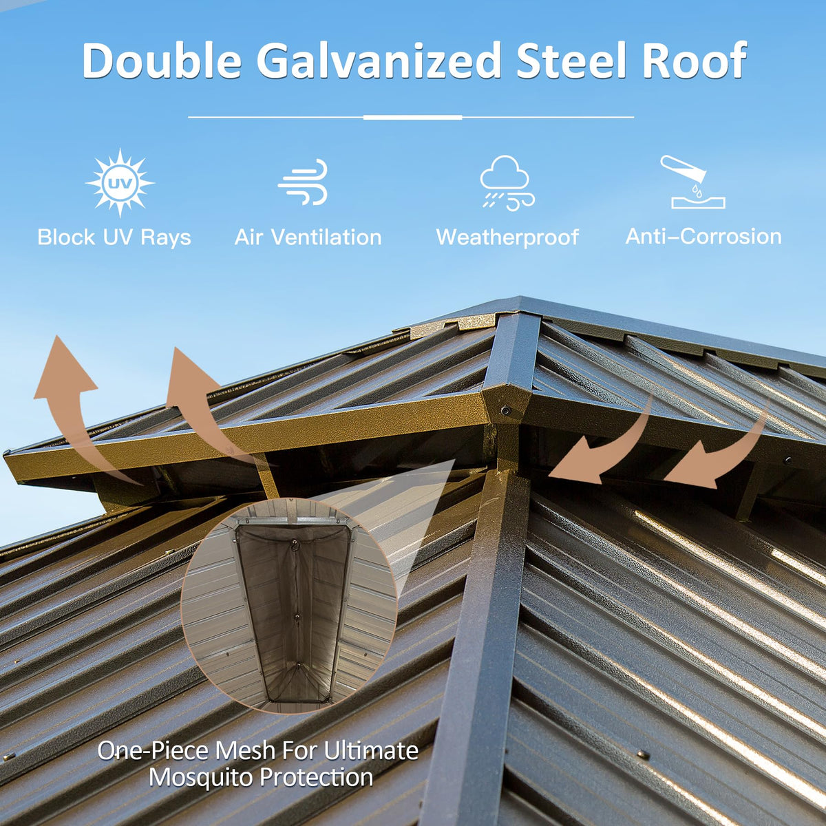10X12 Brown Hardtop Gazebo with Double Roof by HouseOfZazla, steel frame on Tampa Home & Garden Store