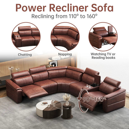 6-piece modular sectional sofa with 2 cup holders in dark brown leather reclining on Tampa Home & Garden Store
