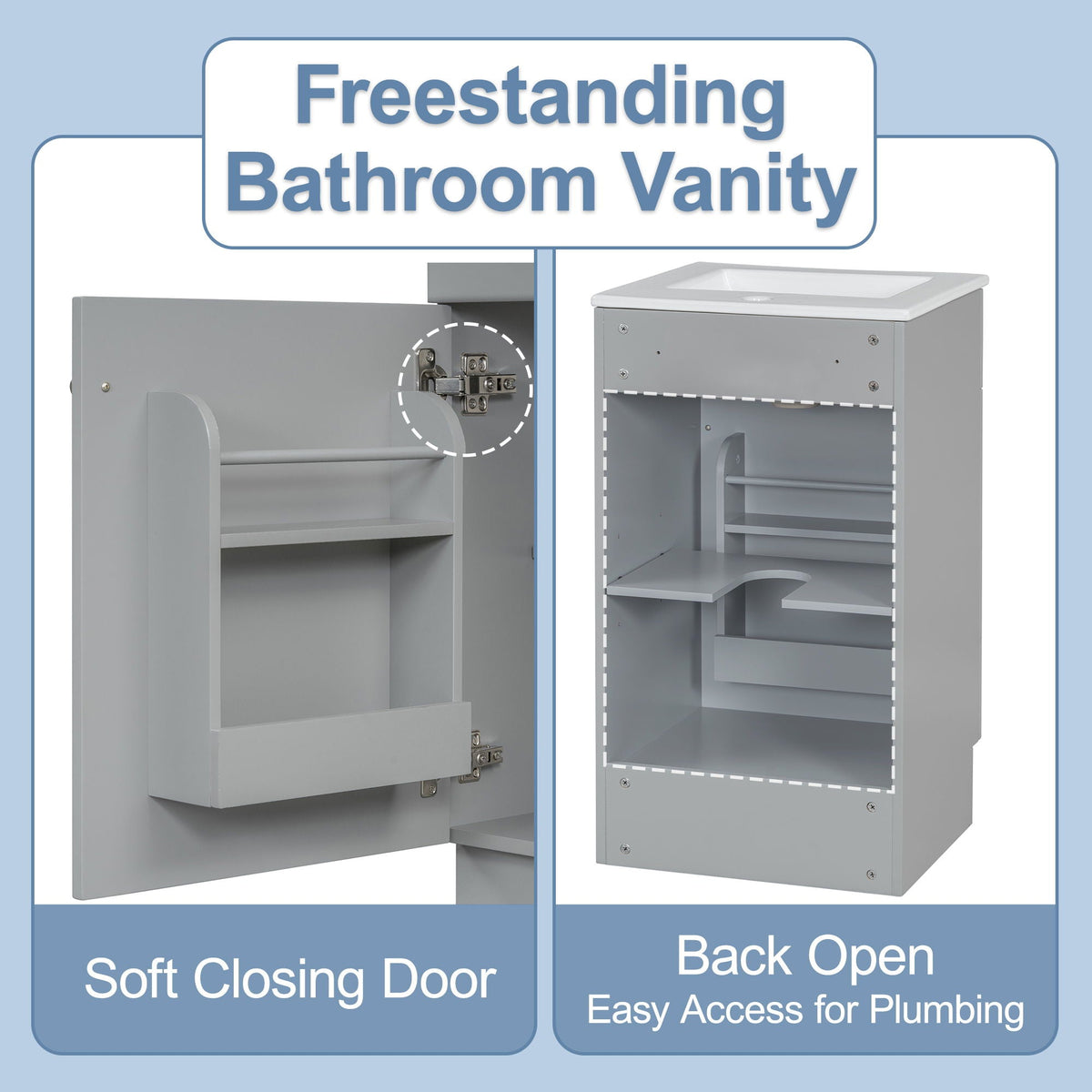 Bathroom vanity with sink and adjustable shelf by HouseOfZazla gray finish on Tampa Home & Garden Store