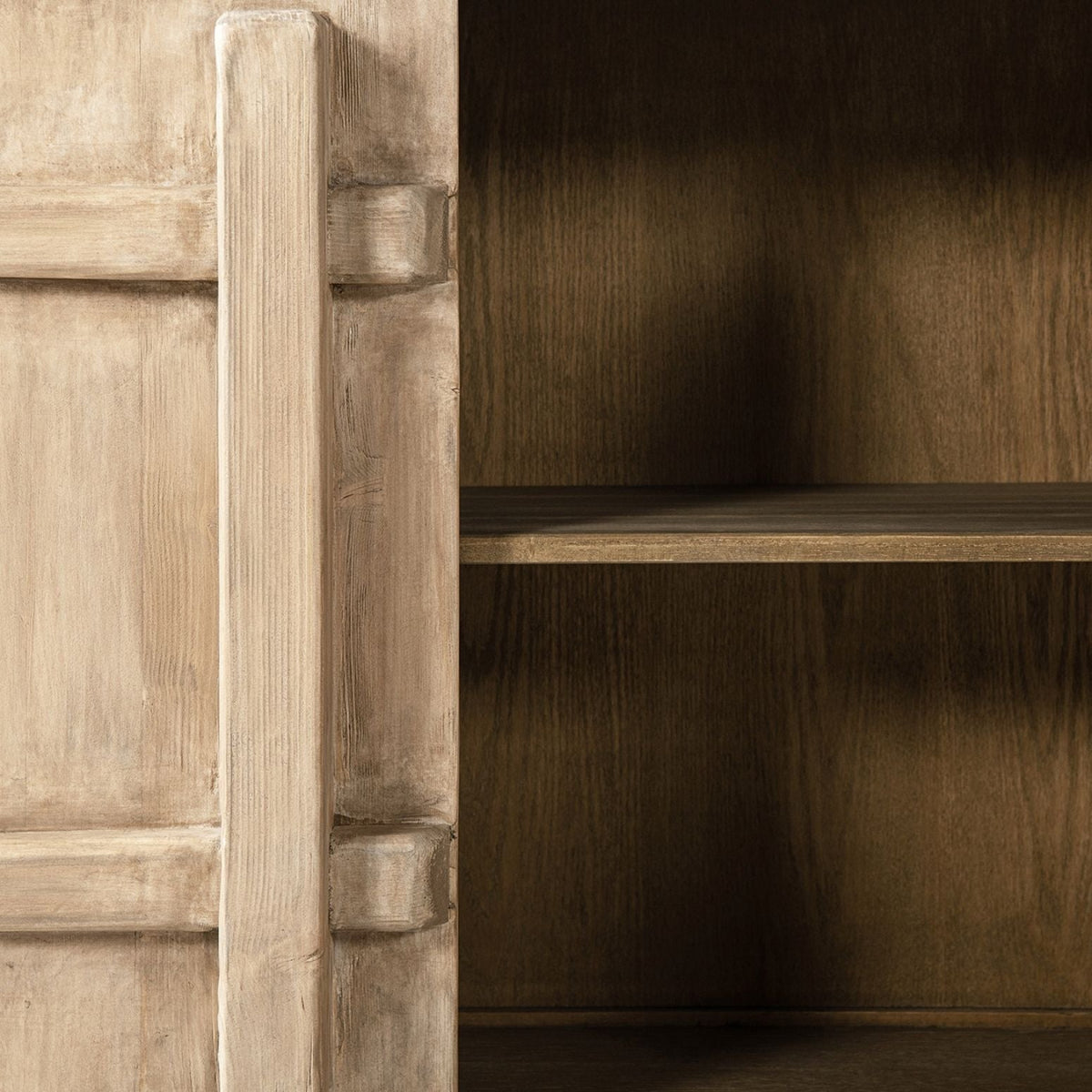 Natural reclaimed wood 2-door accent cabinet with storage, light frame and dark interior Rowan on Tampa Home & Garden Store