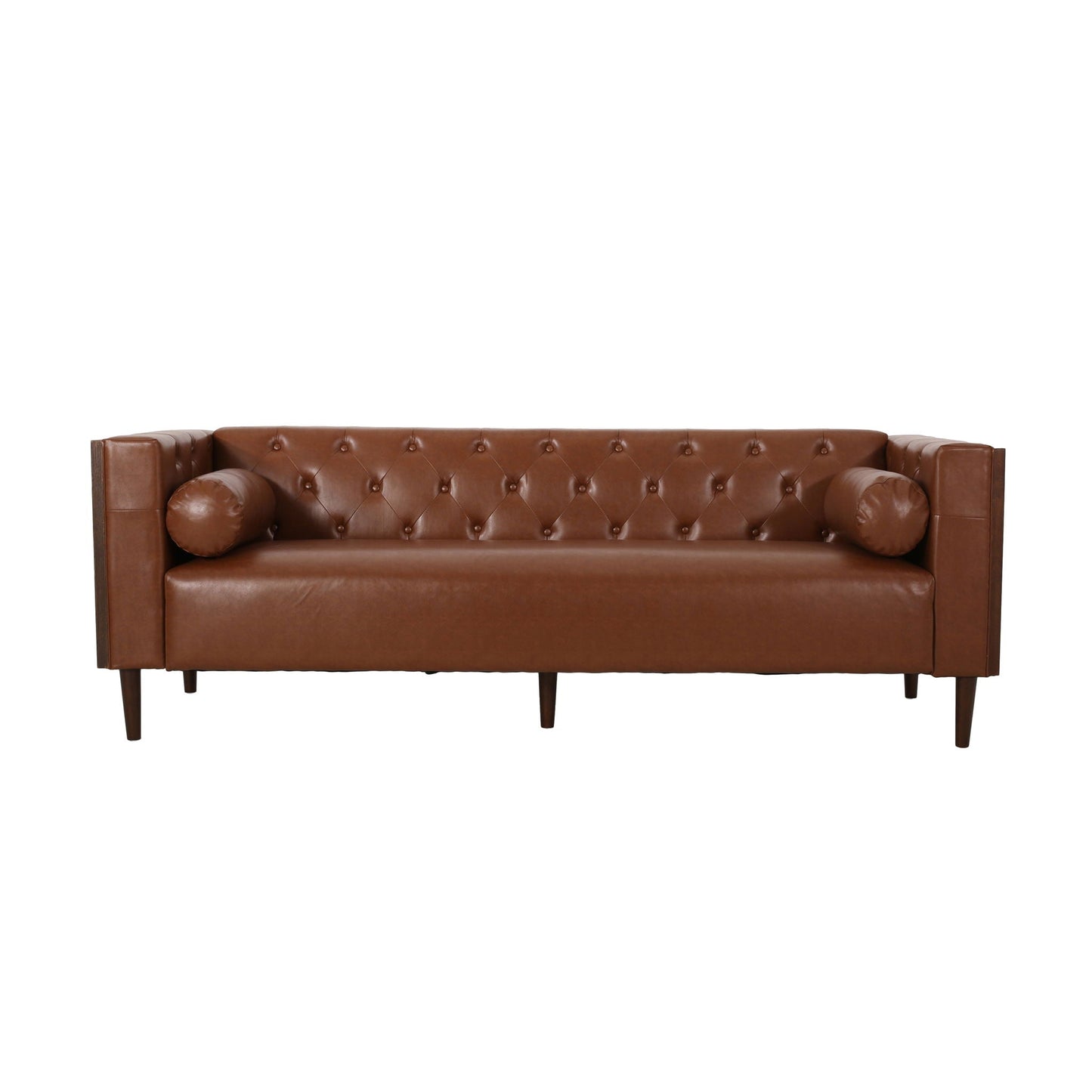 Contemporary 3 Seater Tufted brown Leather Sofa by HouseOfZazla, stationary on Tampa Home & Garden Store