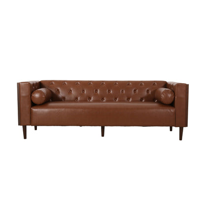 Contemporary 3 Seater Tufted brown Leather Sofa by HouseOfZazla, stationary on Tampa Home & Garden Store