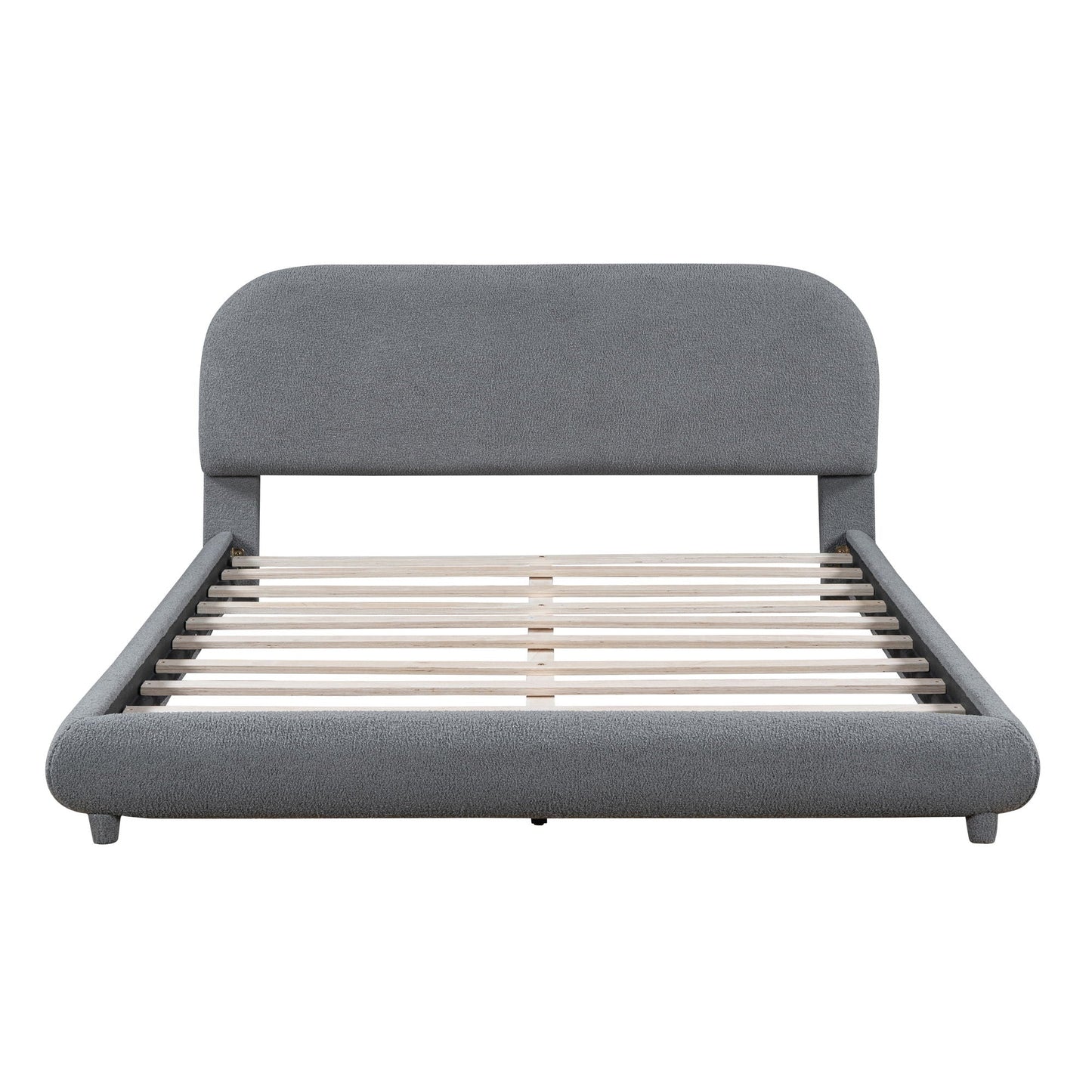 Upholstered platform bed with thick curved grey headboard, HouseOfZazla on Tampa Home & Garden Store