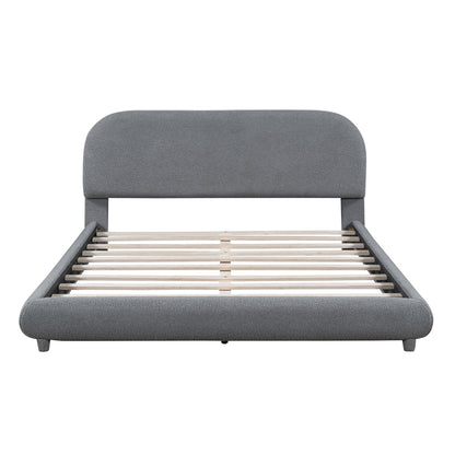 Upholstered platform bed with thick curved grey headboard, HouseOfZazla on Tampa Home & Garden Store