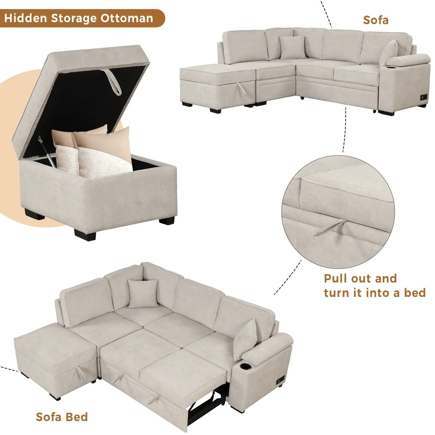 Sleeper Sofa Bed With Storage 2 In 1 Couch