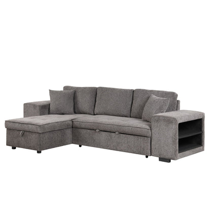 Modern L-shape sleeper sectional sofa in gray fabric with storage chaise by HouseOfZazla on Tampa Home & Garden Store