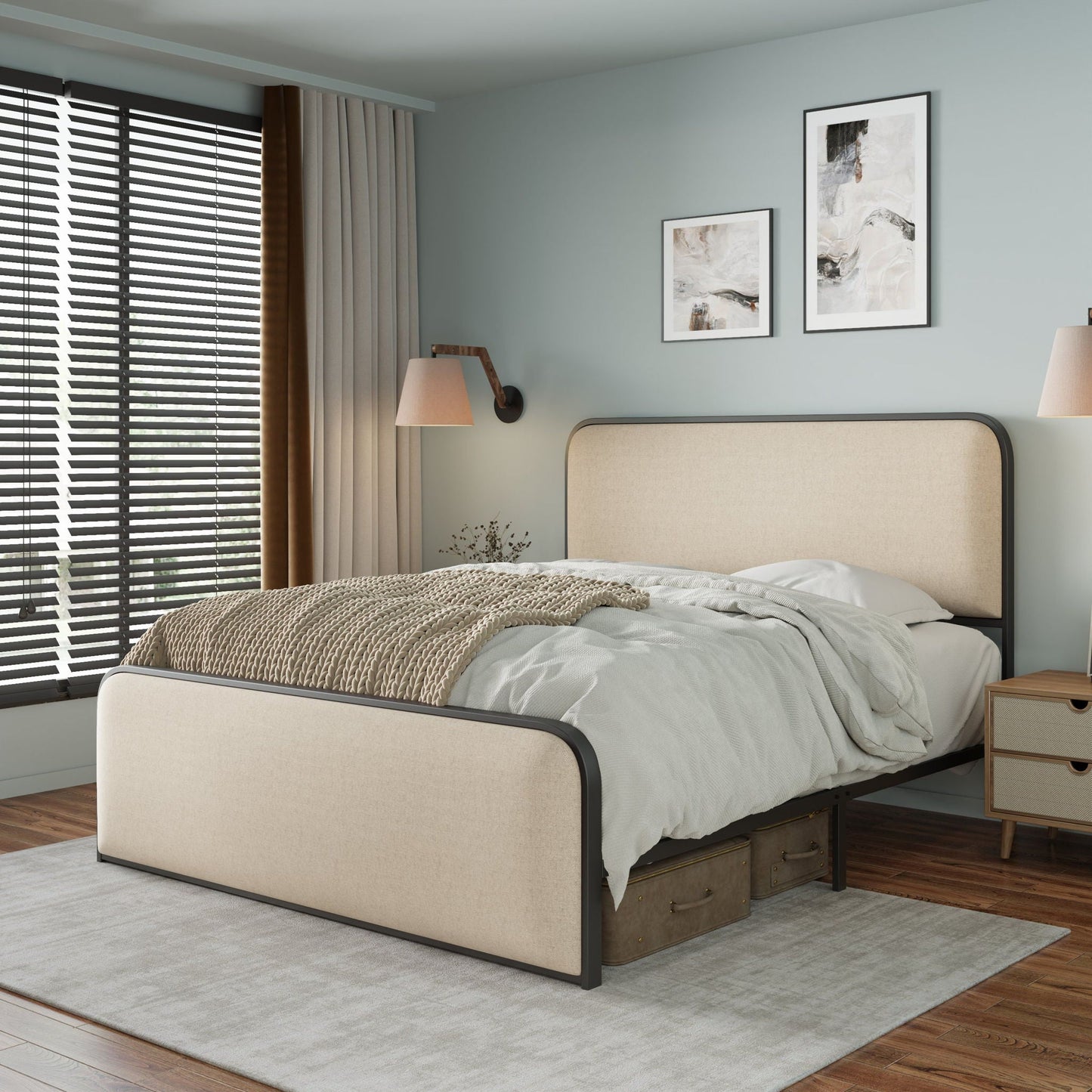 Modern Curved Upholstered Headboard and Footboard