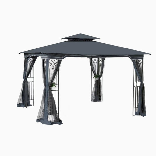 Patio gazebo tent with double roof and mosquito net, dark gray fabric by Unique Piece Furniture on Tampa Home & Garden Store