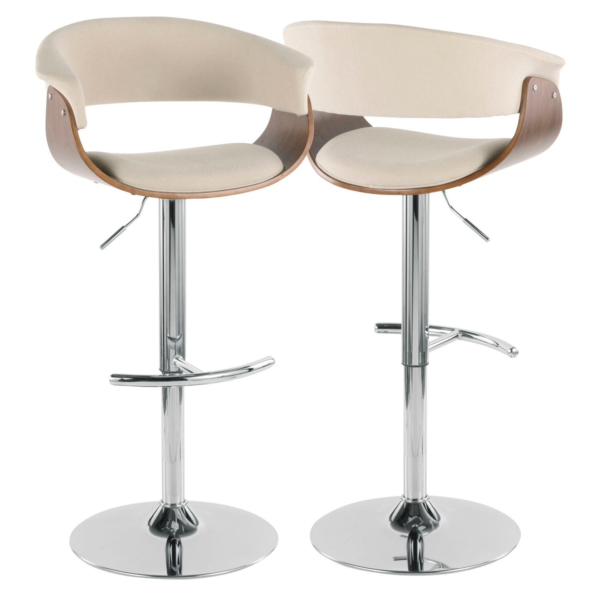Mid Century Modern adjustable height barstool set with swivel beige fabric chrome bases 2 stools on Tampa Home & Garden Store