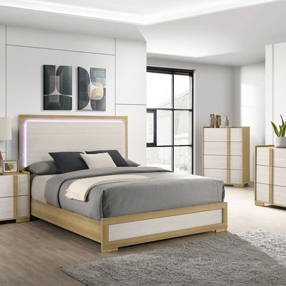Lincoln LED Panel Bed with Touch Light Headboard by HouseOfZazla in light oak with white panels on Tampa Home & Garden Store
