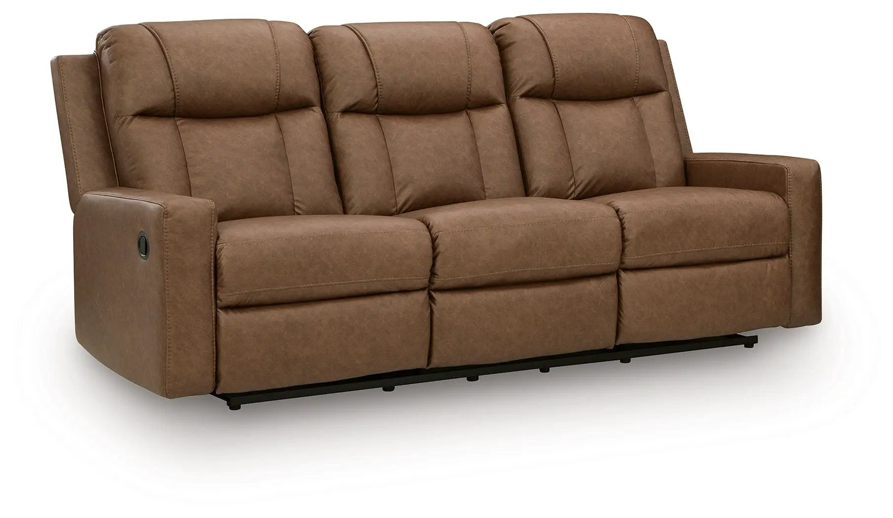 Mackmenville reclining sofa, brown leather upholstery, 3-seat with cushioned headrests on Tampa Home & Garden Store